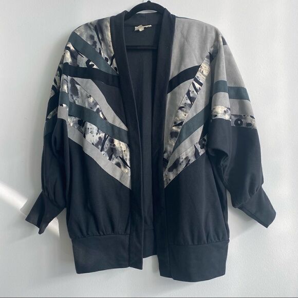 Vintage Black and Grey Tonal Patchwork Sweatshirt Oversized Cardigan Size Small - Picture 1 of 8